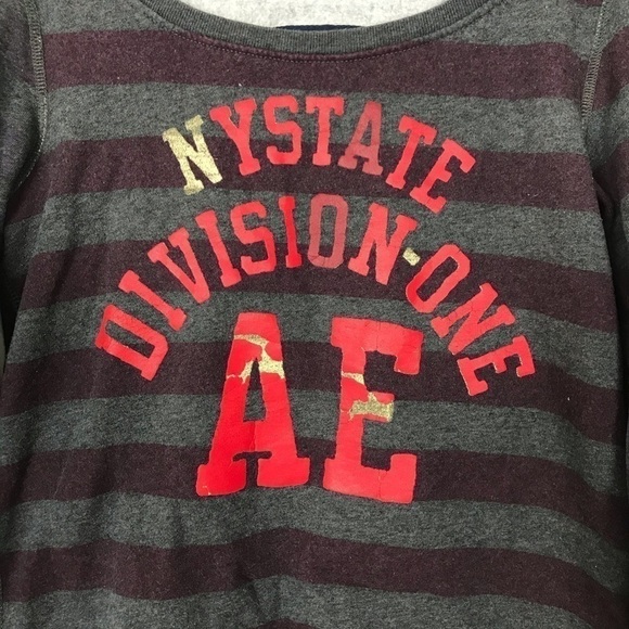 AEO AMERICAN EAGLE Wide Neck Striped Pullover Sweatshirt Medium Casual Sporty - Picture 3 of 5